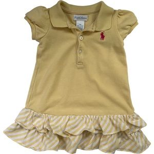 Ralph Lauren Polo pullover shirt dress with ruffle skirt. Yellow. Size 9 Months